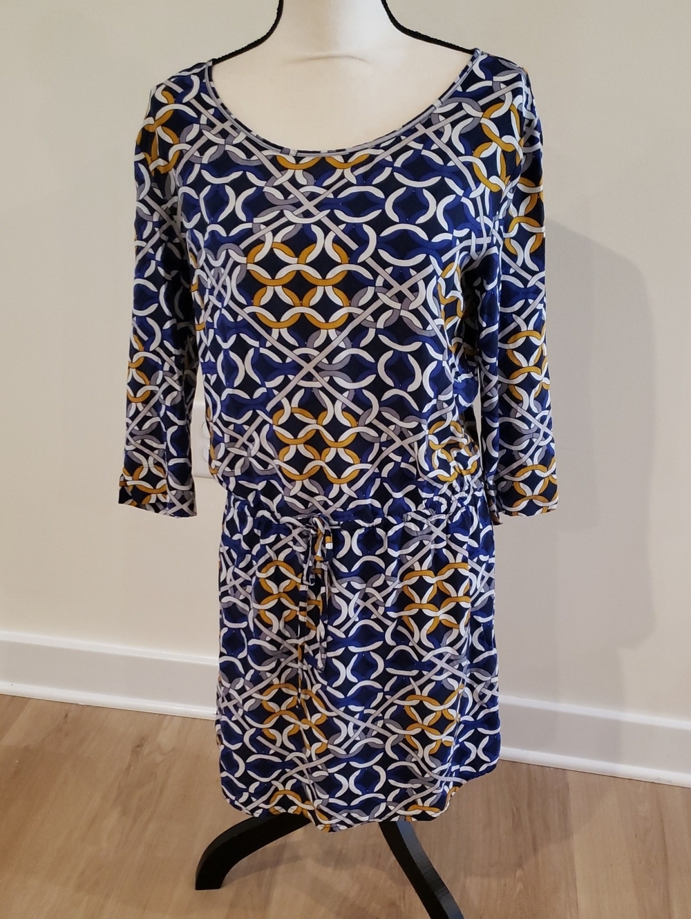 Banana Republic Navy Geometric Tie-Waist Women's Dress
